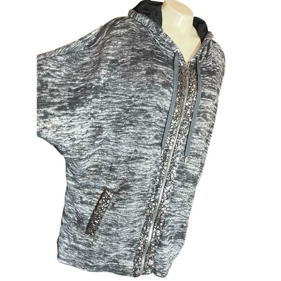 Juicy Couture Y2K Vintage Gray Sequins J Pull Tab Oversized Sweatshirt L - Picture 4 of 13